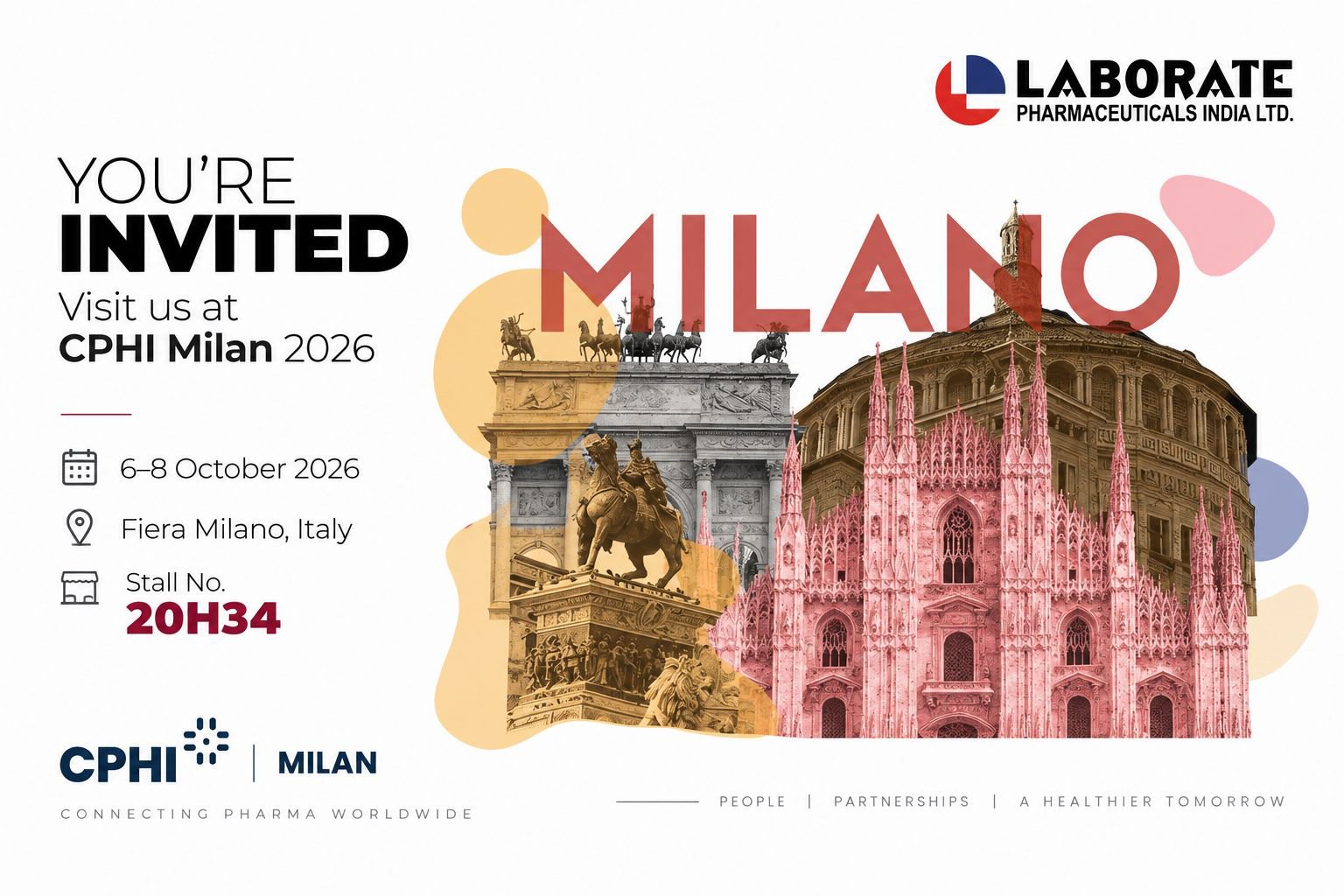 You're invited to visit Laborate at CPHI Milan 2026, 6–8 October, stall 20H34.